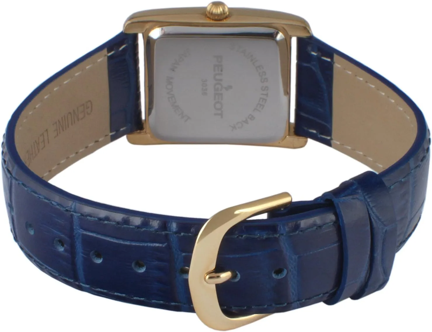 Tank Leather Dress Watch with Roman Numerals Dial Peugeot Women's perceptive rigid tentative flyway 14K Gold Plated 