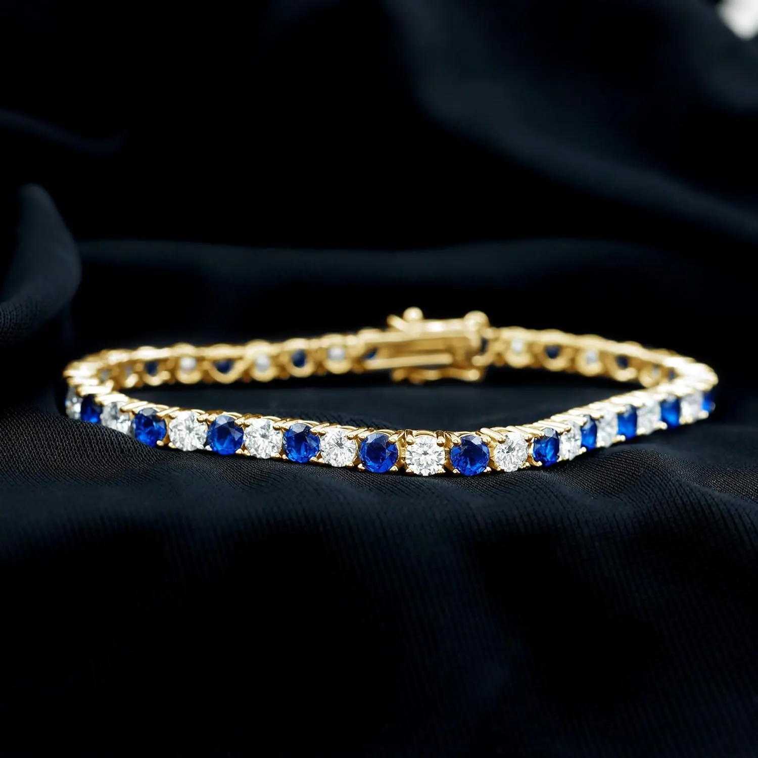 Tennis Bracelet, establishment wary Ef-Vs Quality, Diamond Blue Sapphire Bridal Bracelet - Ready To Gift Certified Lab Grown Diamond 
