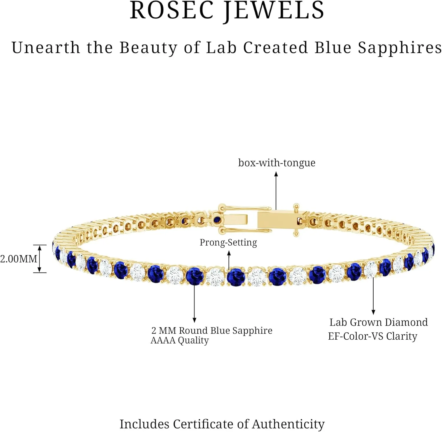 Tennis Bracelet, establishment wary Ef-Vs Quality, Diamond Blue Sapphire Bridal Bracelet - Ready To Gift Certified Lab Grown Diamond 