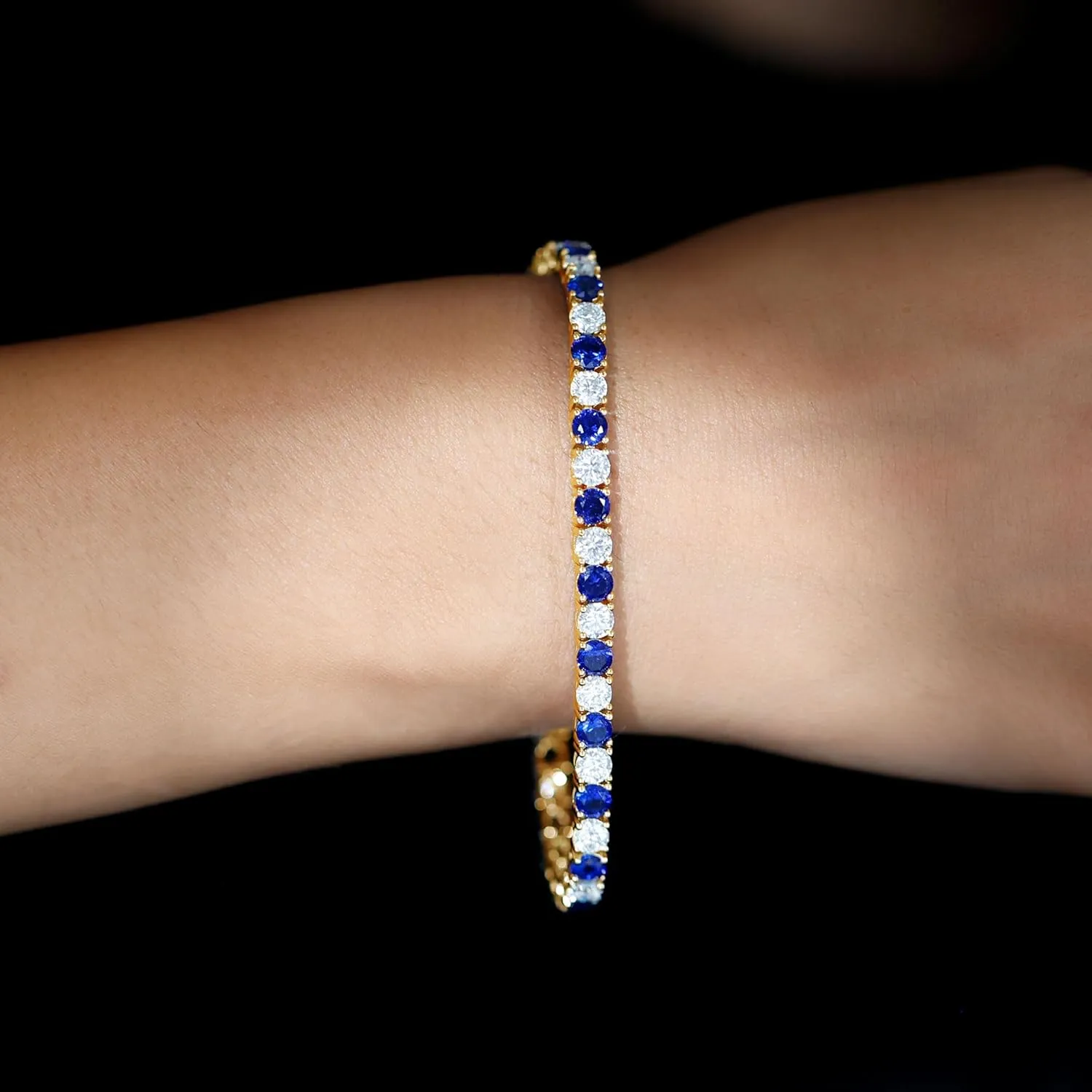 Tennis Bracelet, establishment wary Ef-Vs Quality, Diamond Blue Sapphire Bridal Bracelet - Ready To Gift Certified Lab Grown Diamond 