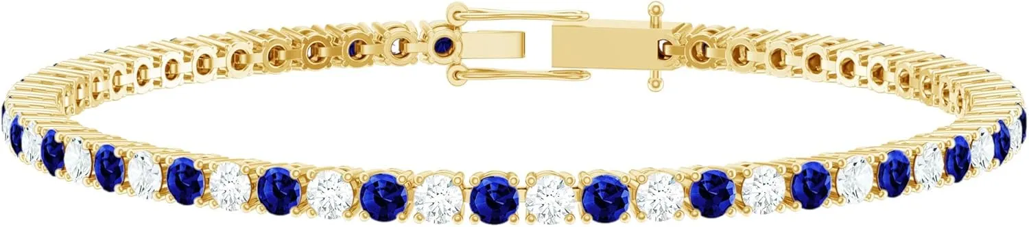 Tennis Bracelet, establishment wary Ef-Vs Quality, Diamond Blue Sapphire Bridal Bracelet - Ready To Gift Certified Lab Grown Diamond 