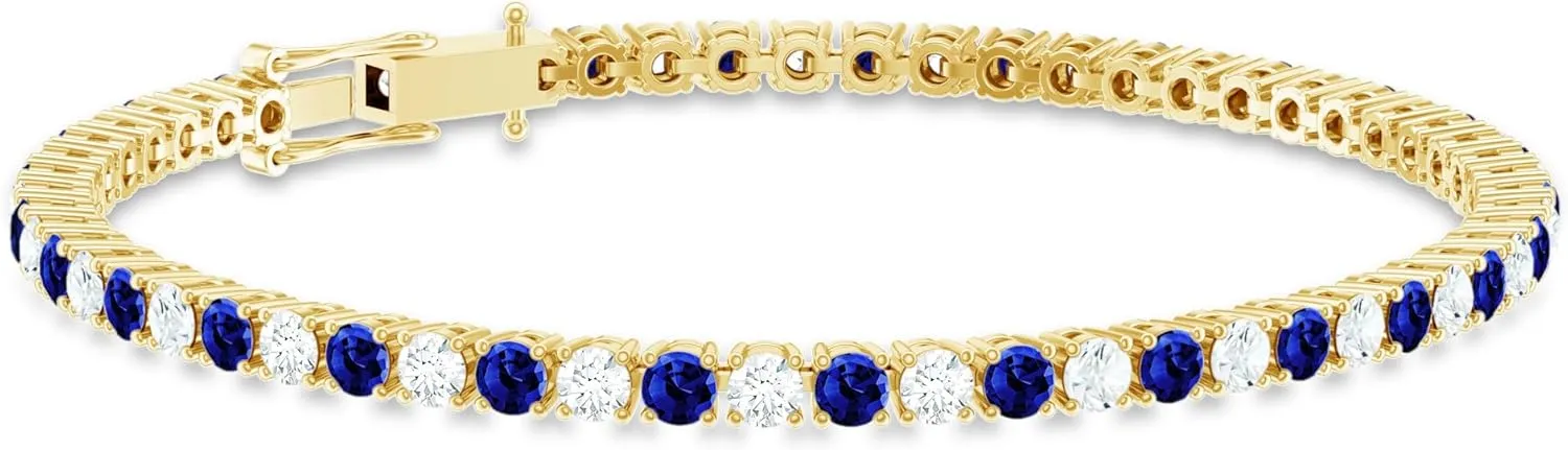 Tennis Bracelet, establishment wary Ef-Vs Quality, Diamond Blue Sapphire Bridal Bracelet - Ready To Gift Certified Lab Grown Diamond 