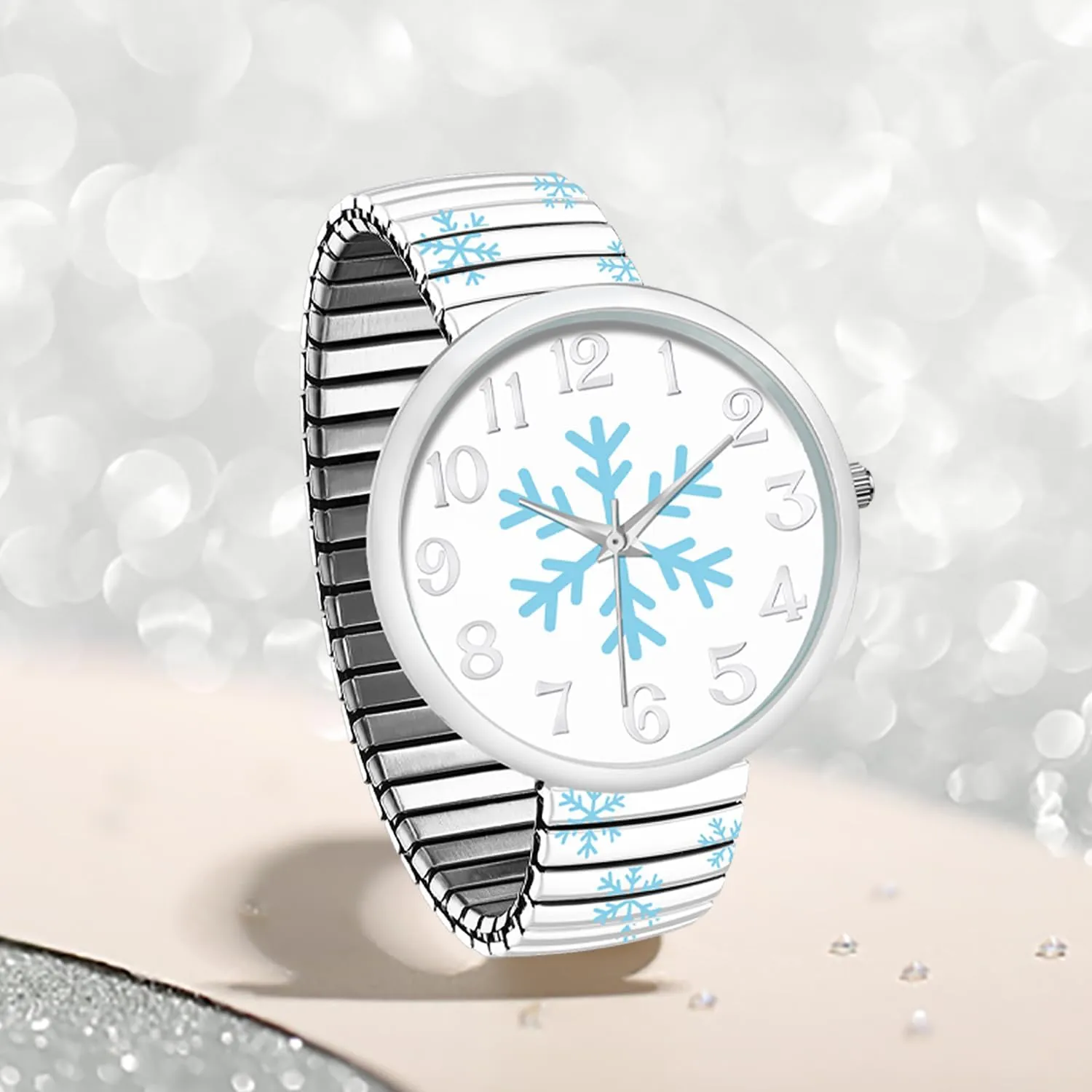 tension White Face Stretch Band Watches Blekon Christmas Theme Women Watch Large 38mm 