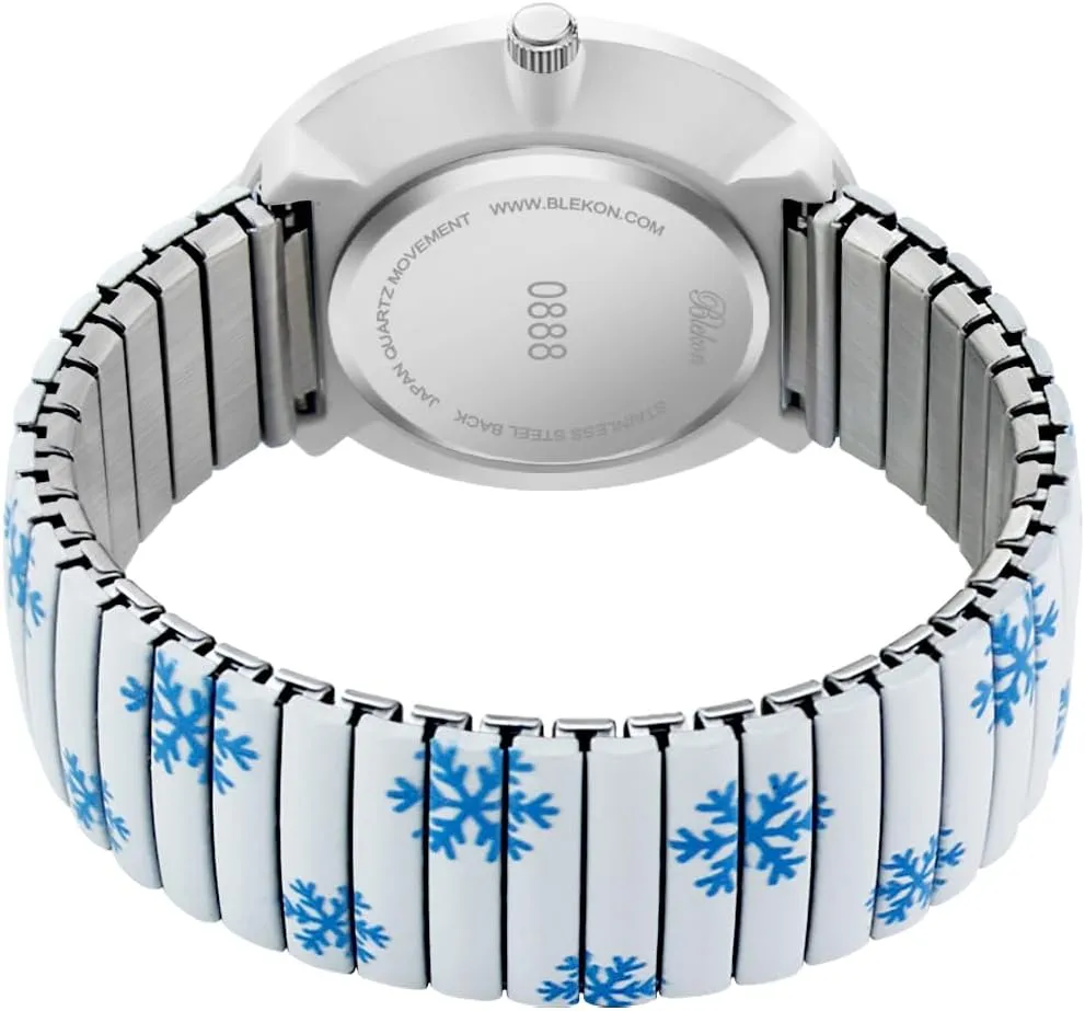 tension White Face Stretch Band Watches Blekon Christmas Theme Women Watch Large 38mm 