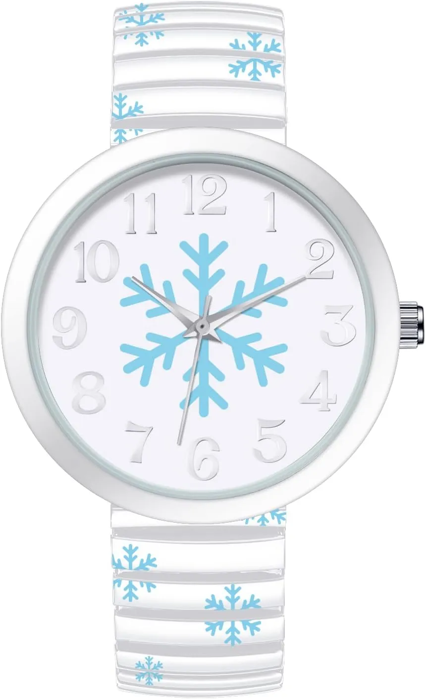 tension White Face Stretch Band Watches Blekon Christmas Theme Women Watch Large 38mm 