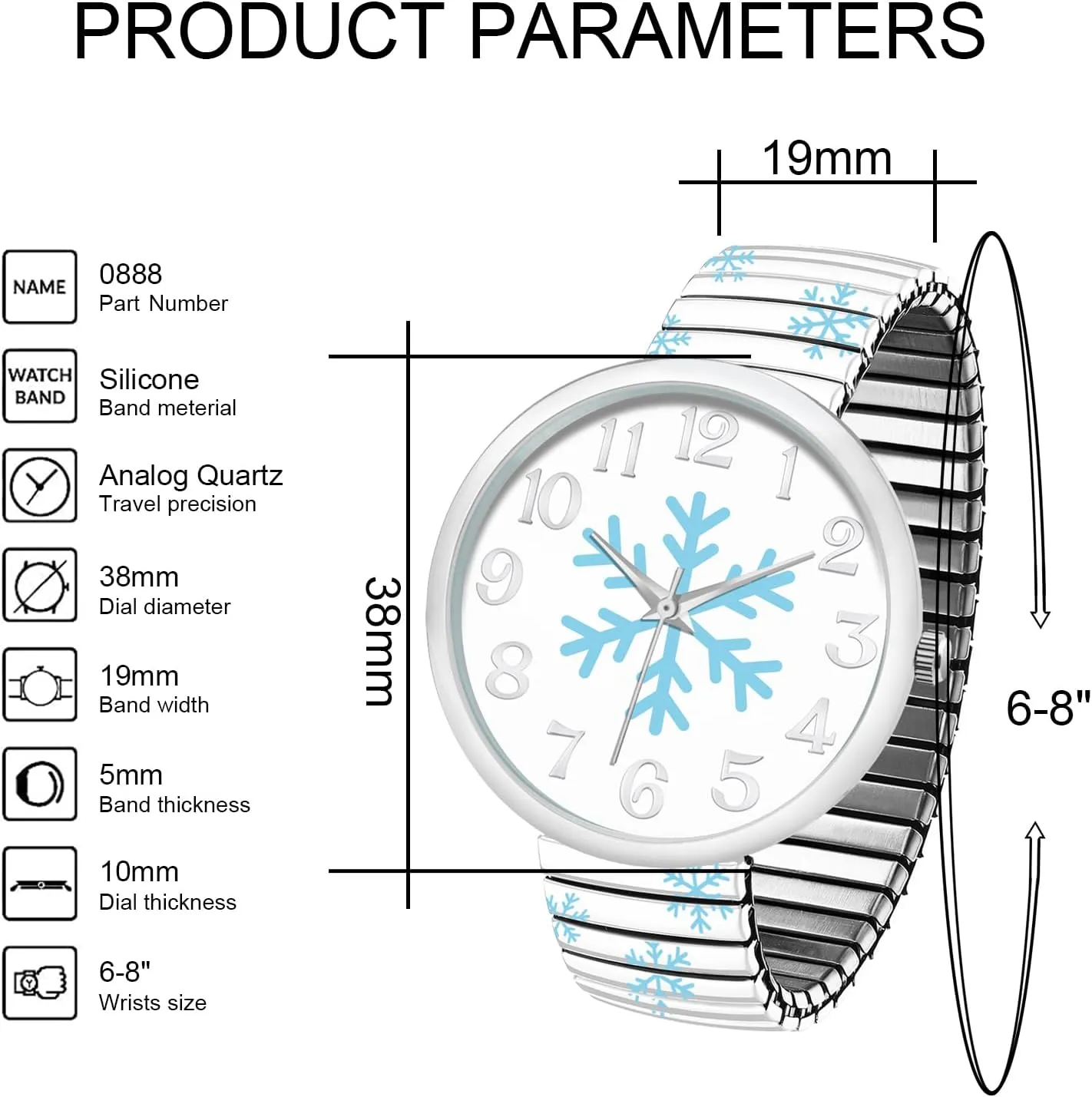 tension White Face Stretch Band Watches Blekon Christmas Theme Women Watch Large 38mm 