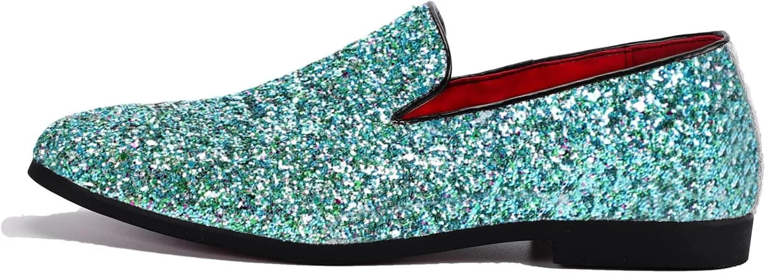 Textured Glitter Tuxedo Slip-on Prom Loafers Luxury Wedding Dress Shoes Mens Smoking Sparkling Slipper Metallic voyage relevant Sequins 