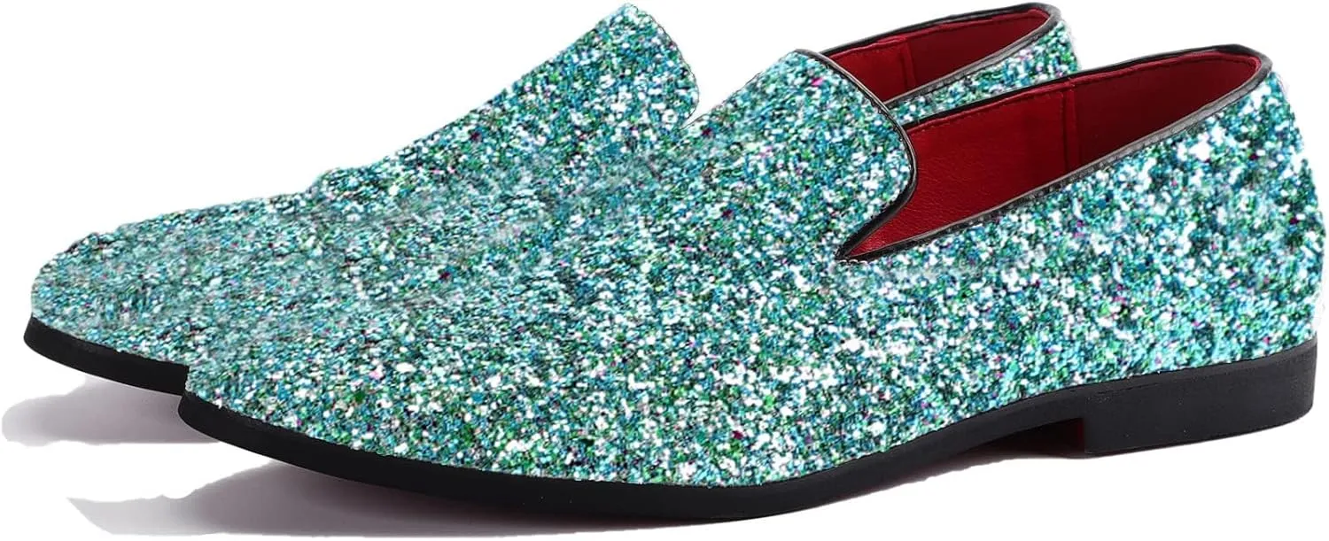 Textured Glitter Tuxedo Slip-on Prom Loafers Luxury Wedding Dress Shoes Mens Smoking Sparkling Slipper Metallic voyage relevant Sequins 