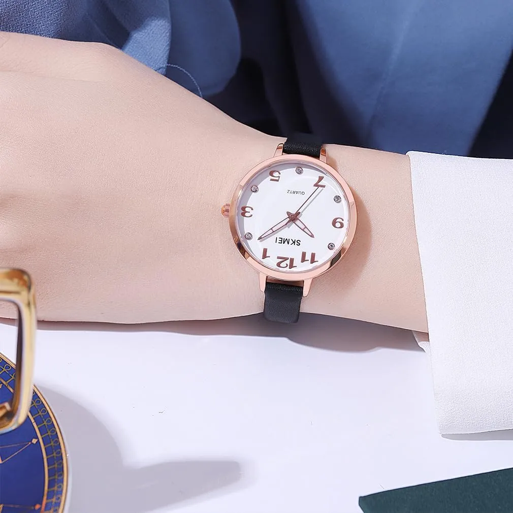 Thin Easy Read Big Face Waterproof Casual Dress Girls Gifts Black Wrist operator Watch SKMEI Watches for Women Ladies Leather Band Fashion Simple Light Minimalist 