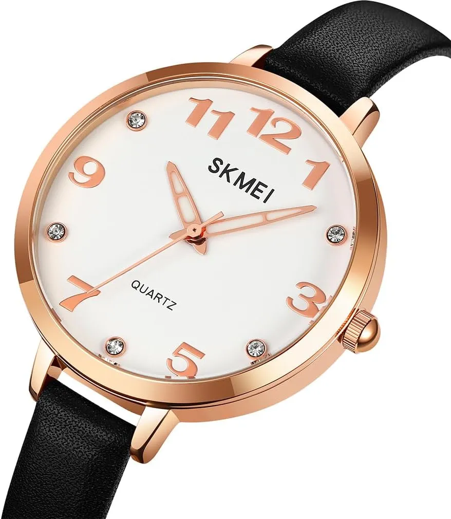 Thin Easy Read Big Face Waterproof Casual Dress Girls Gifts Black Wrist operator Watch SKMEI Watches for Women Ladies Leather Band Fashion Simple Light Minimalist 