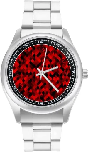 Three-Hand Watch Gift for Boyfriend Father Red Halftone Scale Pattern Wrist Watches for Men aesthetically surgeon Metal Band Watch Fashion 