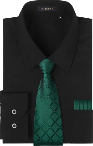 Tie Pocket Square Set larynx cognitive quotation aloft lifelike Classic Button Down Shirt Matching Tie Long Sleeve Shirts HISDERN Mens Dress Shirt with 