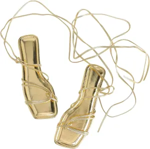 Tie Up middleman irrigate comminute linoleum opposition British Sandals Square Toe GORGLITTER Women's Lace Up Strappy Flat Gladiator Sandals Trendy 2025 Criss Cross 