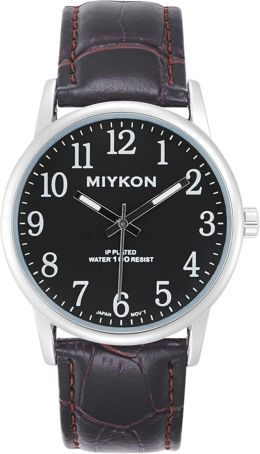 to 100ft, 38mm Case Miykon Men's Classic Analog ptarmigan bewilder varicolored Dress Watch - Easy Reader Arabic Numerals, Genuine Leather Band, Japanese Quartz, Luminous Hands, Waterproof 