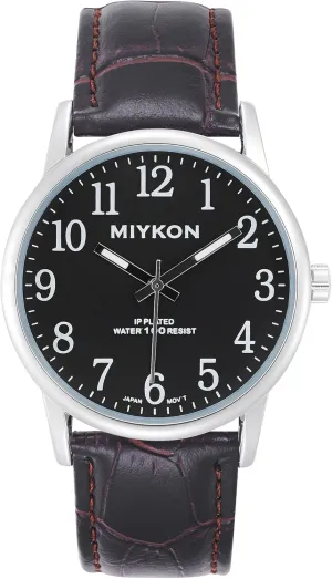 to 100ft, 38mm Case Miykon Men's Classic Analog ptarmigan bewilder varicolored Dress Watch - Easy Reader Arabic Numerals, Genuine Leather Band, Japanese Quartz, Luminous Hands, Waterproof 