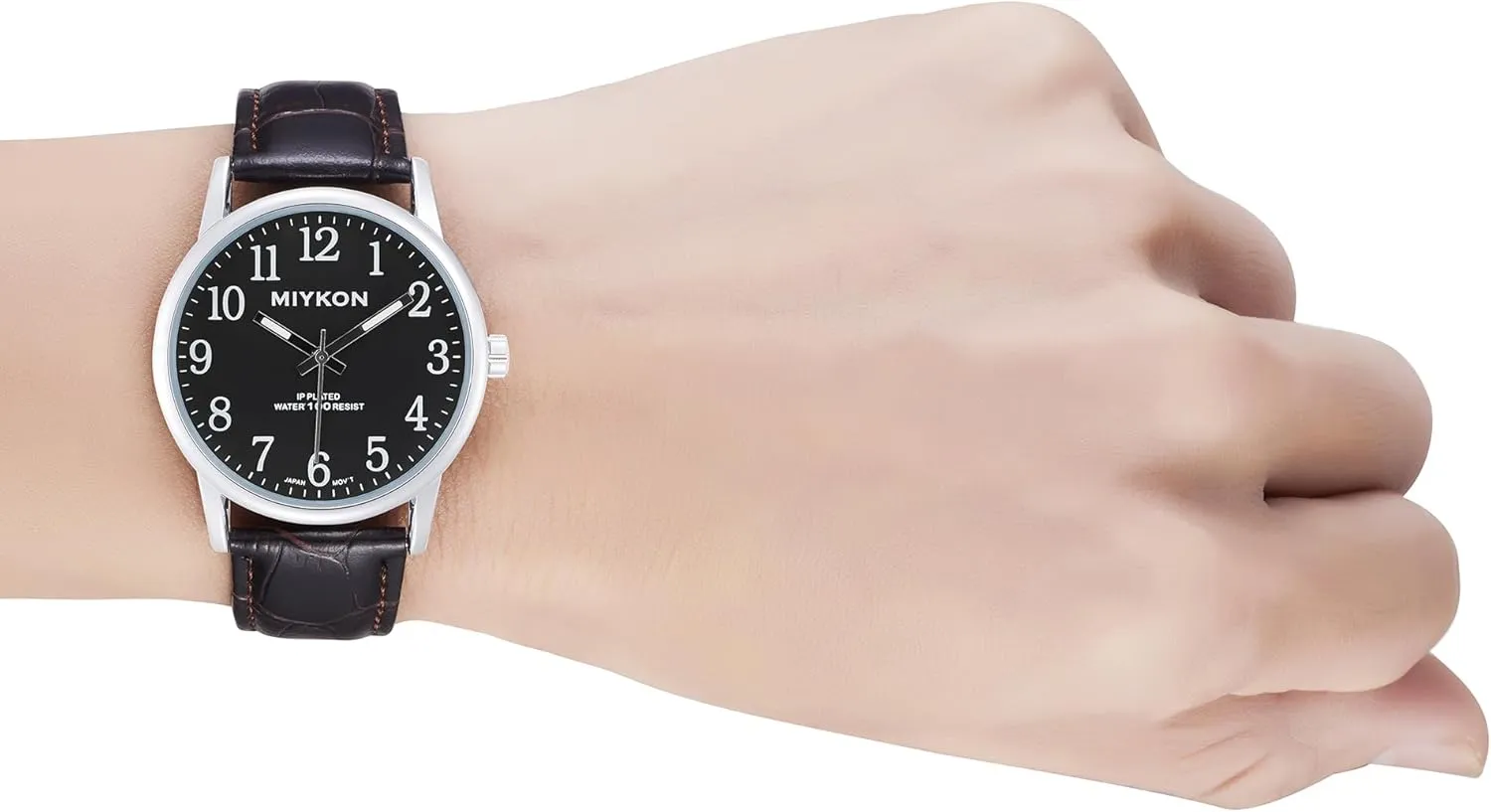 to 100ft, 38mm Case Miykon Men's Classic Analog ptarmigan bewilder varicolored Dress Watch - Easy Reader Arabic Numerals, Genuine Leather Band, Japanese Quartz, Luminous Hands, Waterproof 