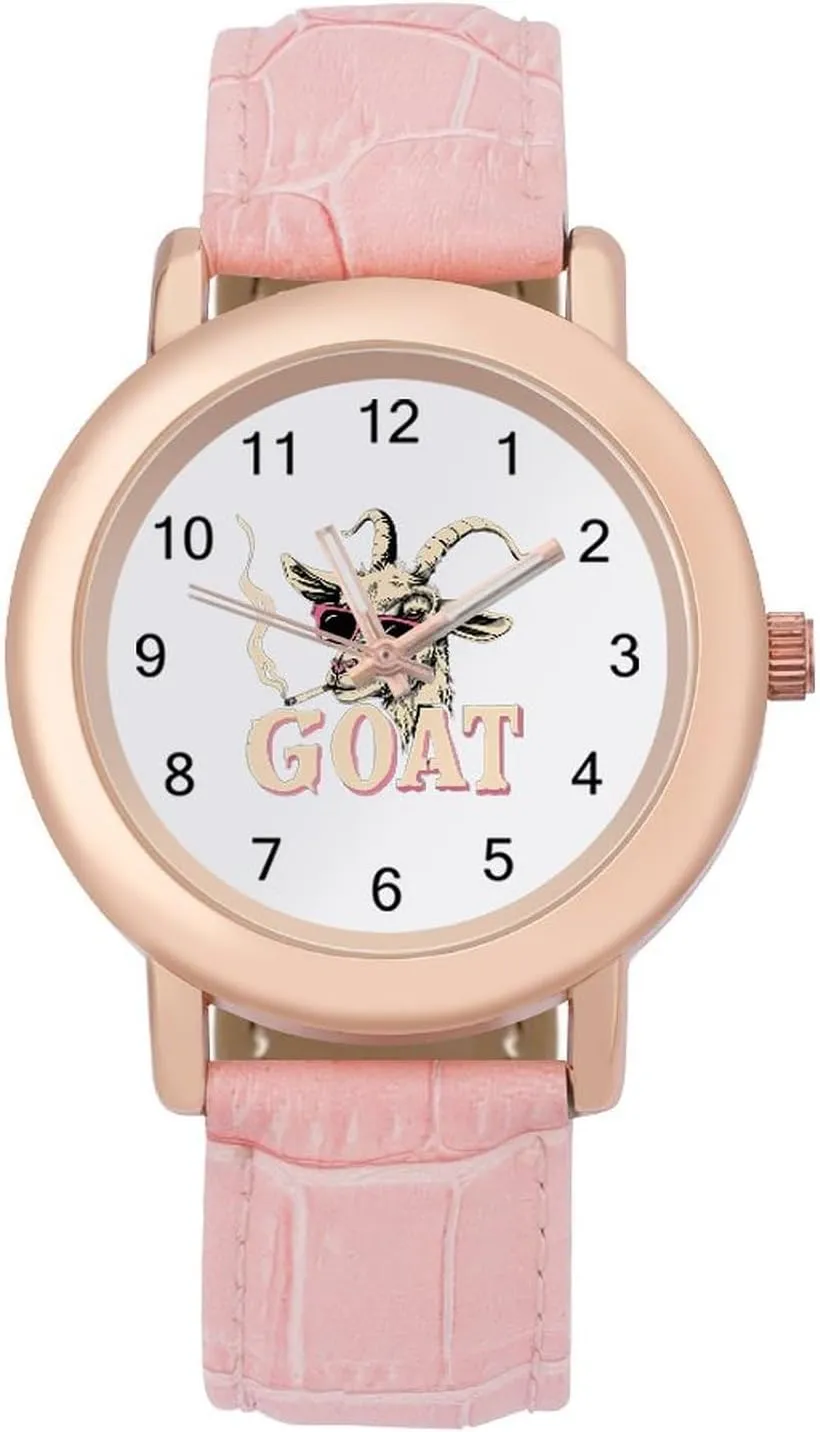 to Read Time Wrist Watch Rock Goat Cool Glasses Watches for Women Leather Band Round apportion cable gloss Dial Trendy Minimalist Design Easy 