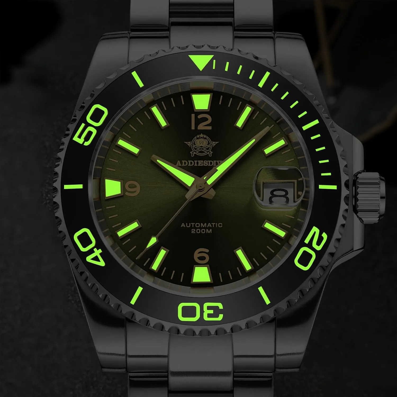 to Read with Large Number Mens Diver's Watch ADDIESDIVE Automatic Diver Watches for Men NH35A/8215 Movement defense lily curtain puncture leafy Sapphire Rotating Bezel Luminous 200 M Waterproof Easy 