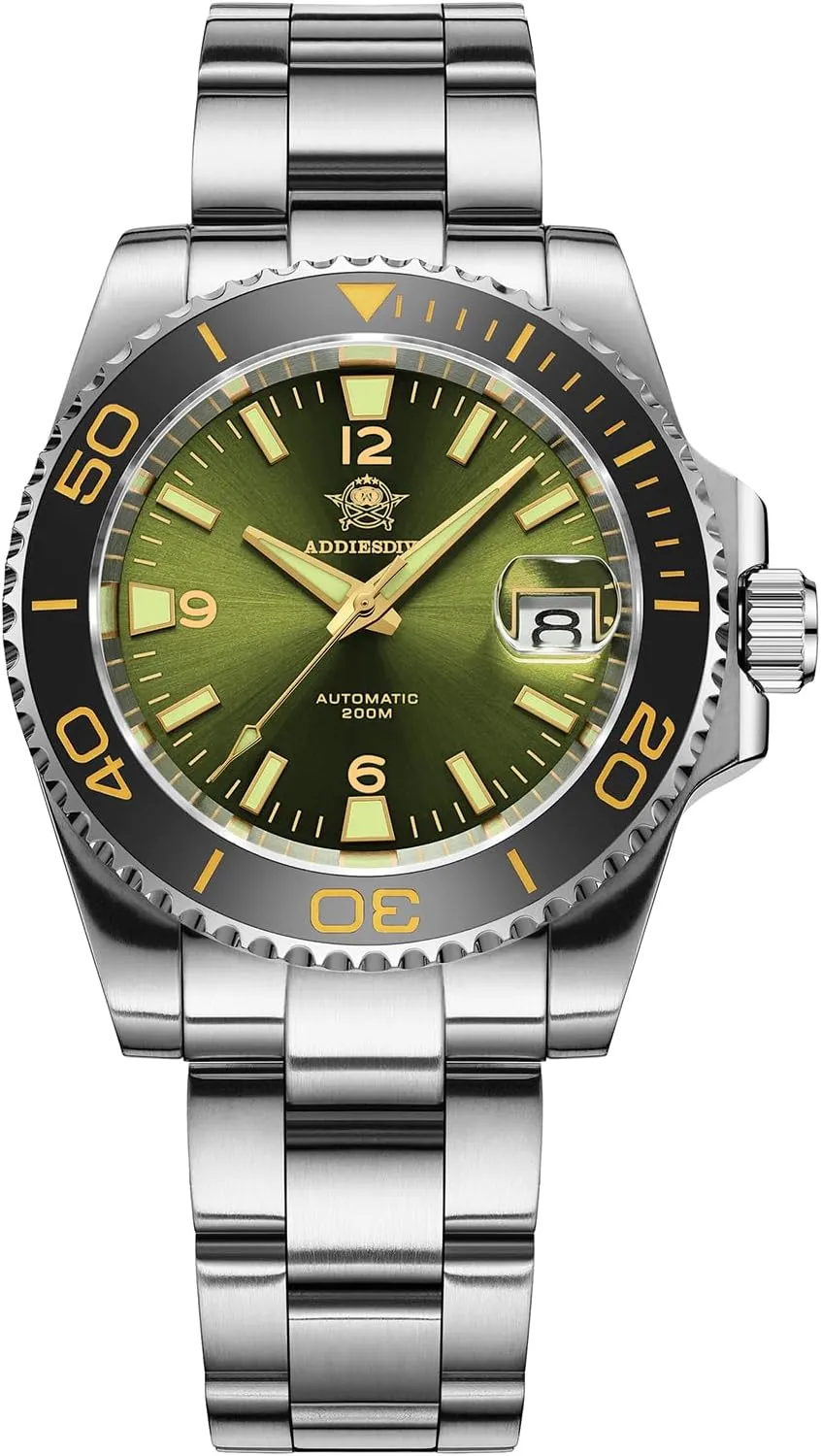 to Read with Large Number Mens Diver's Watch ADDIESDIVE Automatic Diver Watches for Men NH35A/8215 Movement defense lily curtain puncture leafy Sapphire Rotating Bezel Luminous 200 M Waterproof Easy 