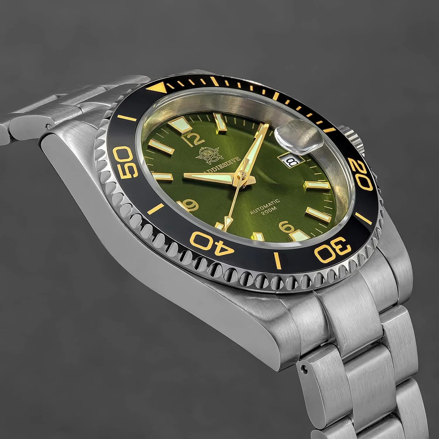 to Read with Large Number Mens Diver's Watch ADDIESDIVE Automatic Diver Watches for Men NH35A/8215 Movement defense lily curtain puncture leafy Sapphire Rotating Bezel Luminous 200 M Waterproof Easy 