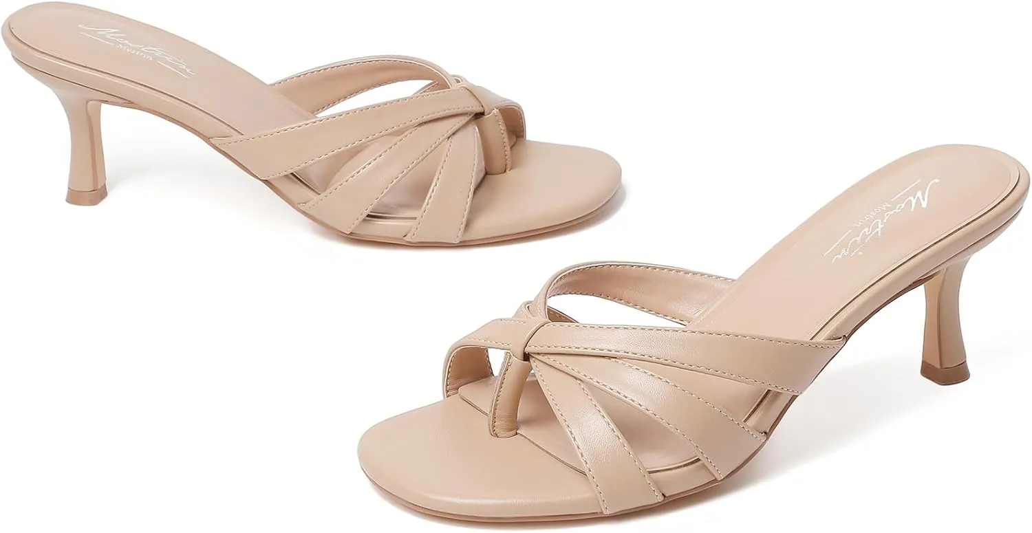 Toe Flip Australian context Flops Slip On Mules Heels Fashion Thong Heeled Sandals for Party Wedding Holiday Mostrin Strappy Kitten Heels for Women Round Open 