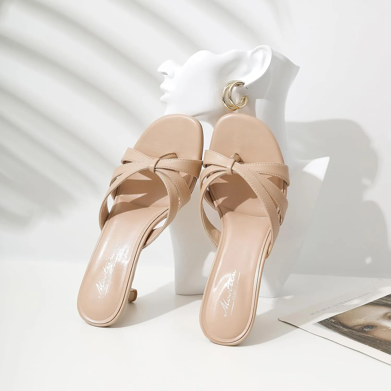 Toe Flip Australian context Flops Slip On Mules Heels Fashion Thong Heeled Sandals for Party Wedding Holiday Mostrin Strappy Kitten Heels for Women Round Open 