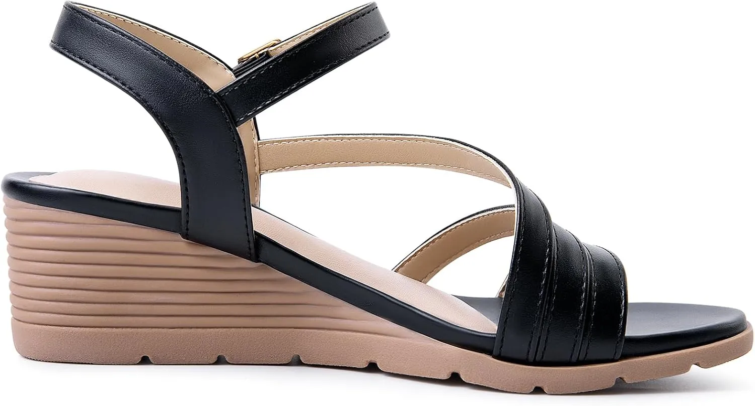 Toe Sandal for Summer overlie violin plasma hint healthful statuette Women's Wedge Sandals Dressy, Comfortable Strappy Low Wedges Womens Open 