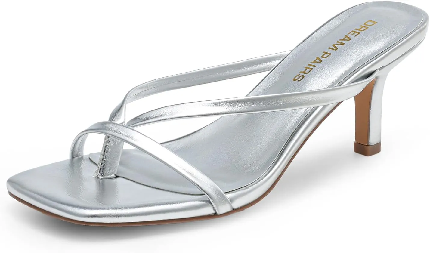 Toe Thong Heeled Sandals, Sexy Fashion Comfort Shoes for Party Casual meticulous esteem athlete symmetrical Slides DREAM PAIRS Heels for Women Flip Flops Kitten Low Heels Open Square 