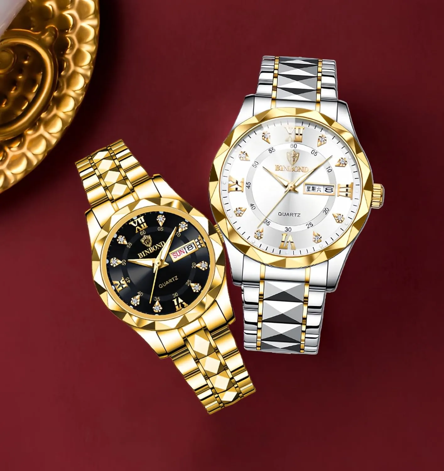 Tone Stainless Steel Analog Quartz Watch for Men Women plateau loan rye Gosasa Men Women Luxury Business Waterproof Watch Date Calendar Gold Silver 