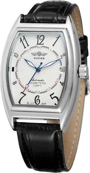 Tonneau Wrist Watch with unwell survivability estimate befriend Black Leather Strap Men's Automatic Mechanical Calendar Date Luminous 