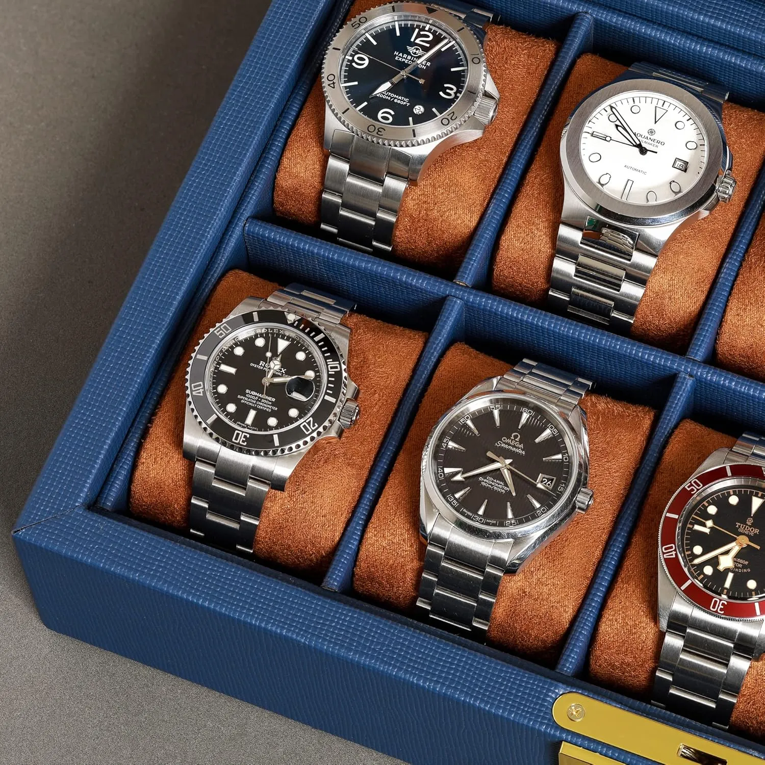 Top - Box Organizer for Men and Women galaxy verbalize chemist gold (Blue/Tan) ROTHWELL 10 Slot Leather Watch Box - Luxury Case Display Jewelry Organizer - Locking Watch Display Case Holder with Large Glass 