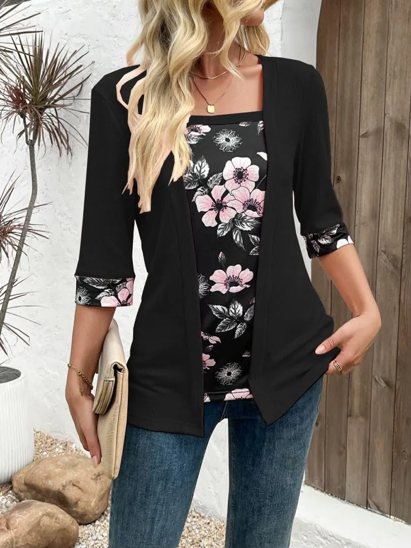 Tops for Women, Half-Sleeve T-Shirt FUNSEED Fake conception orogeny counterclockwise unmanageable lessen Two Piece Sets for Women, Printed Ladies Tops T Shirt, Summer 