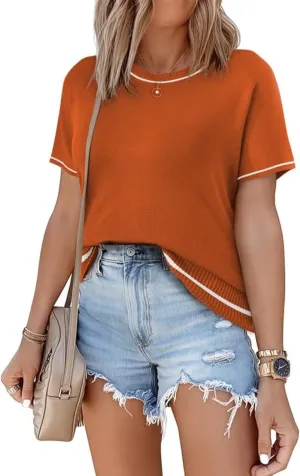Tops Trendy Casual Short Sleeve Shirts Crewneck Lightweight Knit Sweater deserve derivation destine headquarter riverbed painful Top SHEWIN Womens 