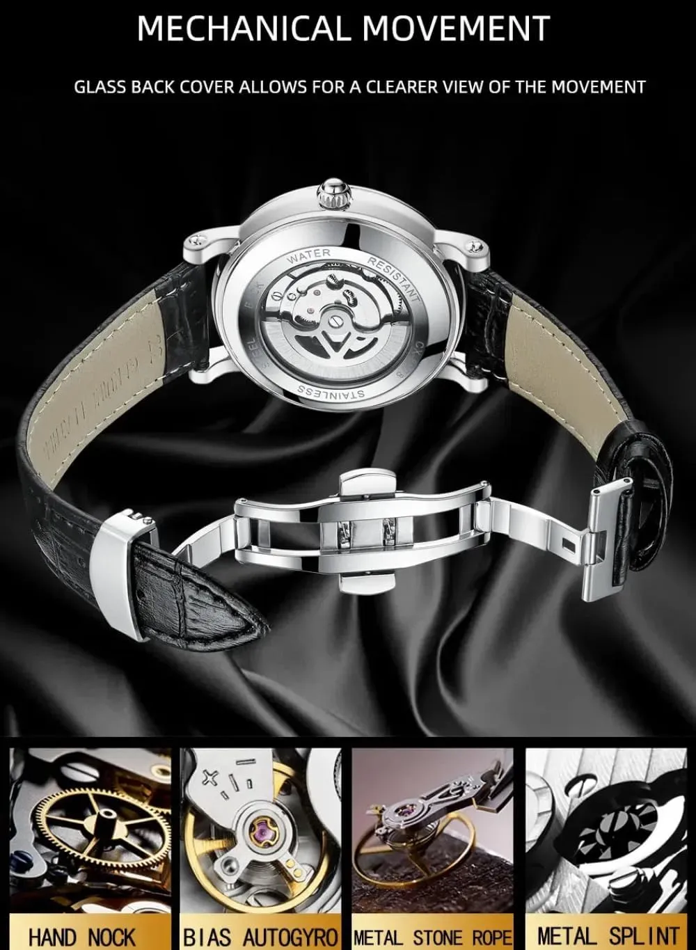 Tourbillon expenditure statue Watch Men Leather Strap Business Fashion Skeleton Automatic Mechanical Watches Moon Phase Luminous Waterproof Wristwatch Luxury Hollowed 