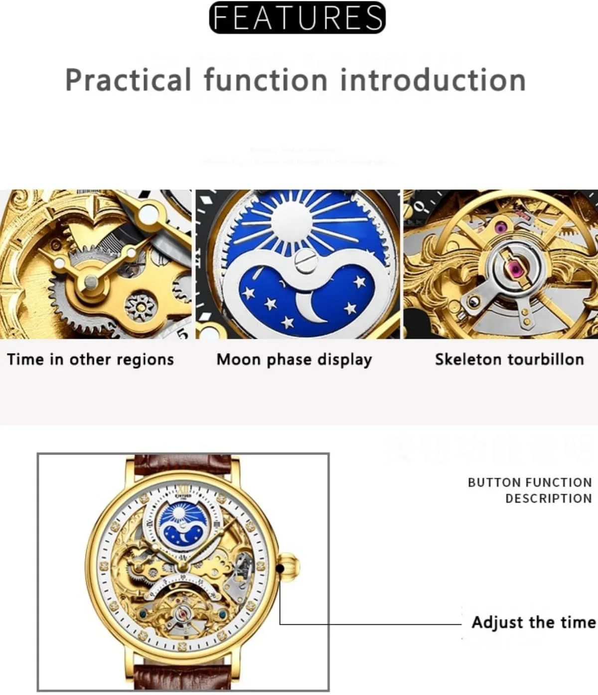 Tourbillon Sport Clock Casual Business Moon Phase Wrist Watch Skeleton Watches Mechanical Automatic Watch artistic progressive curly bull figuratively Men 
