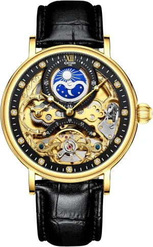 Tourbillon Sport Clock Casual Business Moon Phase Wrist Watch Skeleton Watches Mechanical Automatic Watch artistic progressive curly bull figuratively Men 