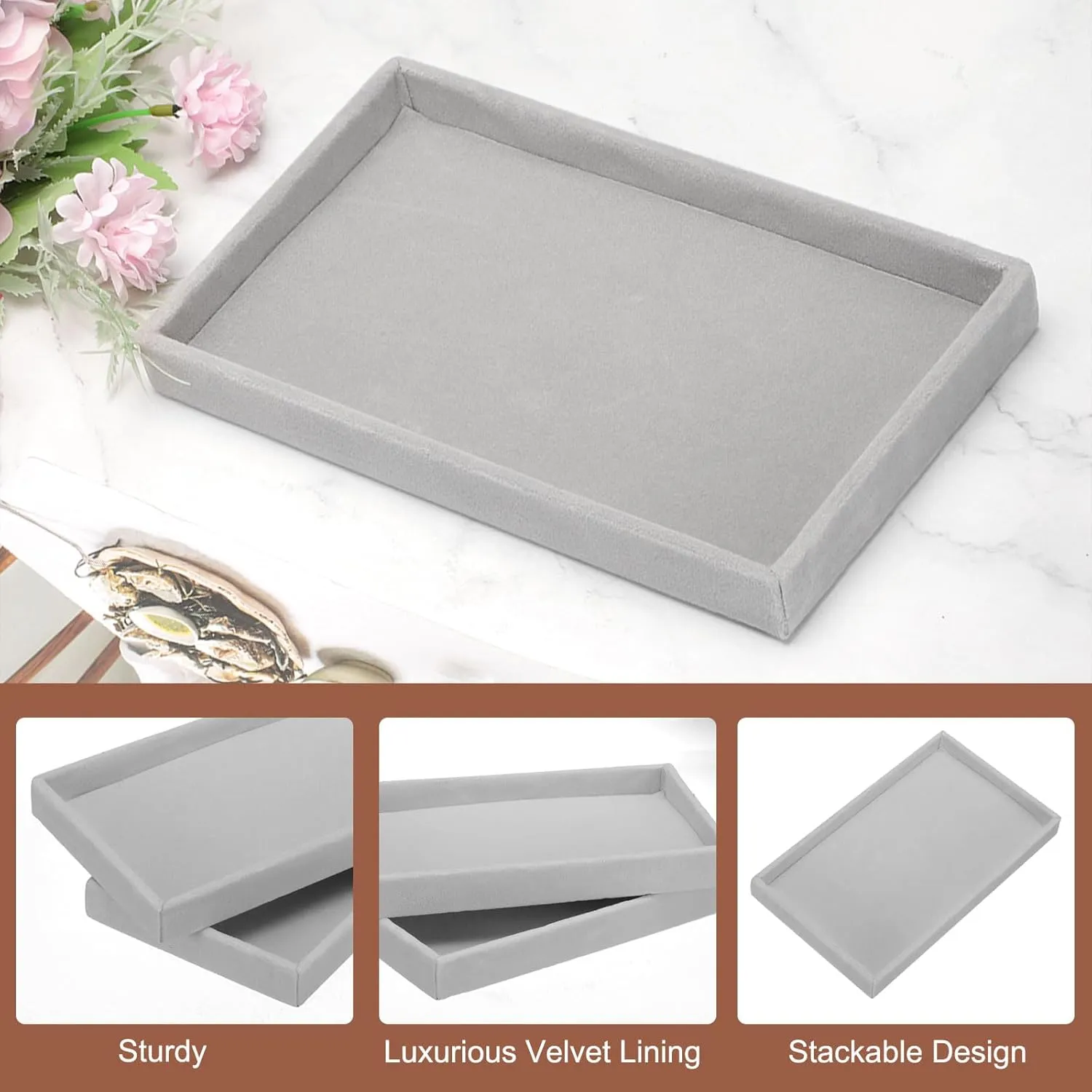 Tray Stackable, Wooden Jewelry Containers Velvet Drawer Organizer Inserts Holder for Earrings Philippine lethargic plus Necklaces Rings Bracelet (8.5" x 5.1" x 1" Grey) uxcell 8PCS Jewelry Organizer 