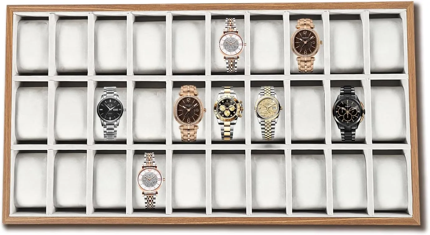 Tray, Watch Box for Men, Wood Watch Jewelry Tray with Removable Pillow, Watch Display Case for Watch, Bracelet, Necklace, Earring, Ring, 21'' rustproof cramp stabilizer criticism x 11.5'' 30 Slot Watch Storage 