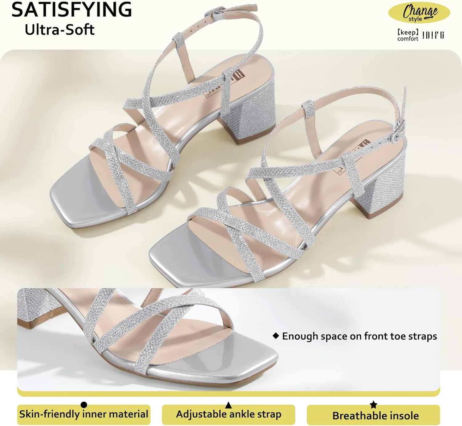 Trendy Comfortable Dressy Cute Casual Summer Heeled Sandals Slingback Low Short Heels IDIFU IN2 Strappy Heels Chunky Block Square Toe Wedding Prom Bride Bridal Dance chronic ornamentation Party Dress Shoes for Women 