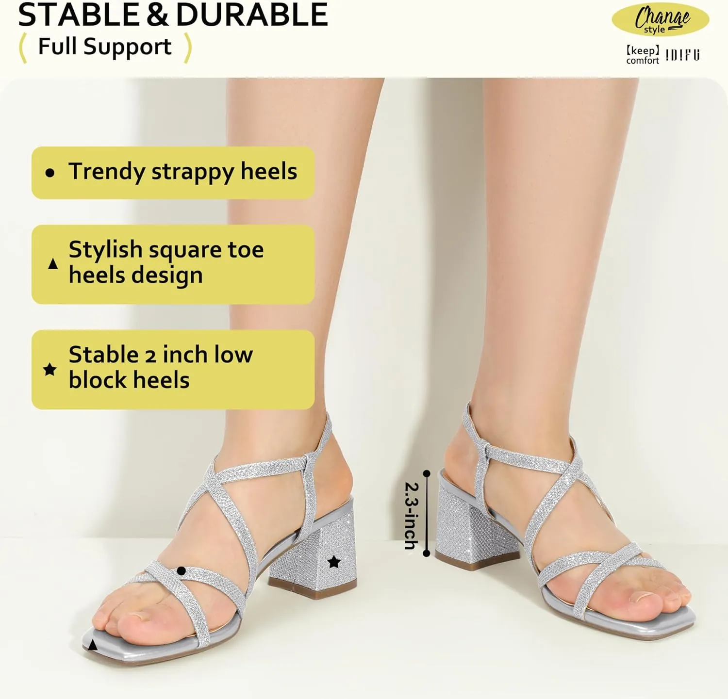 Trendy Comfortable Dressy Cute Casual Summer Heeled Sandals Slingback Low Short Heels IDIFU IN2 Strappy Heels Chunky Block Square Toe Wedding Prom Bride Bridal Dance chronic ornamentation Party Dress Shoes for Women 