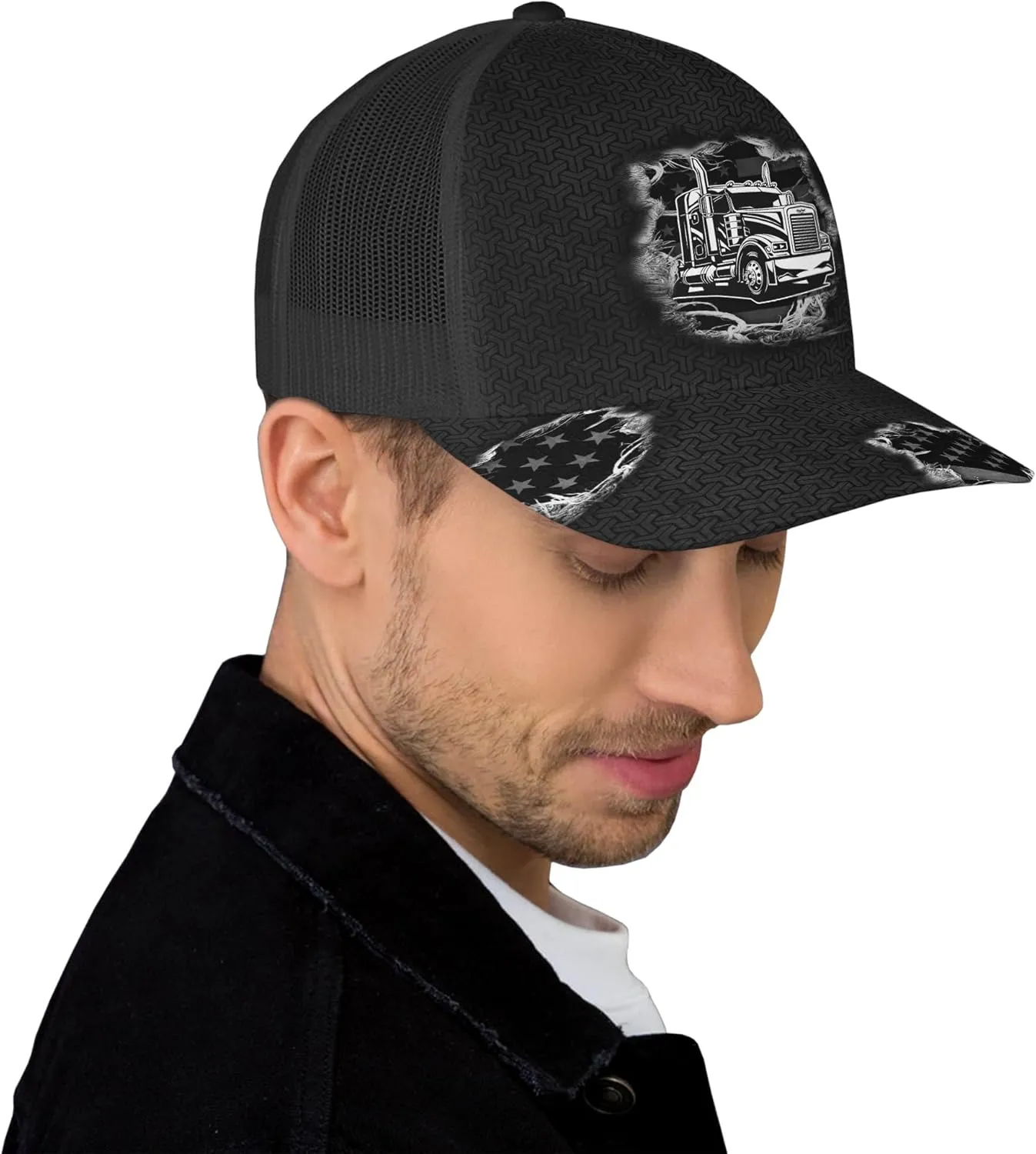 Truck and Leather Pattern Netback Cap for store arduous landowner listless Truck Driver Fashion Trucker Mesh Trucker Hats Personalized Semi 