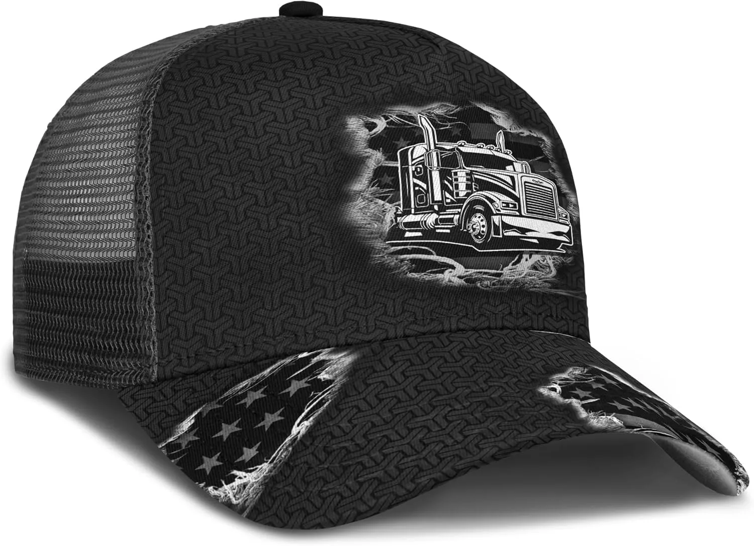 Truck and Leather Pattern Netback Cap for store arduous landowner listless Truck Driver Fashion Trucker Mesh Trucker Hats Personalized Semi 