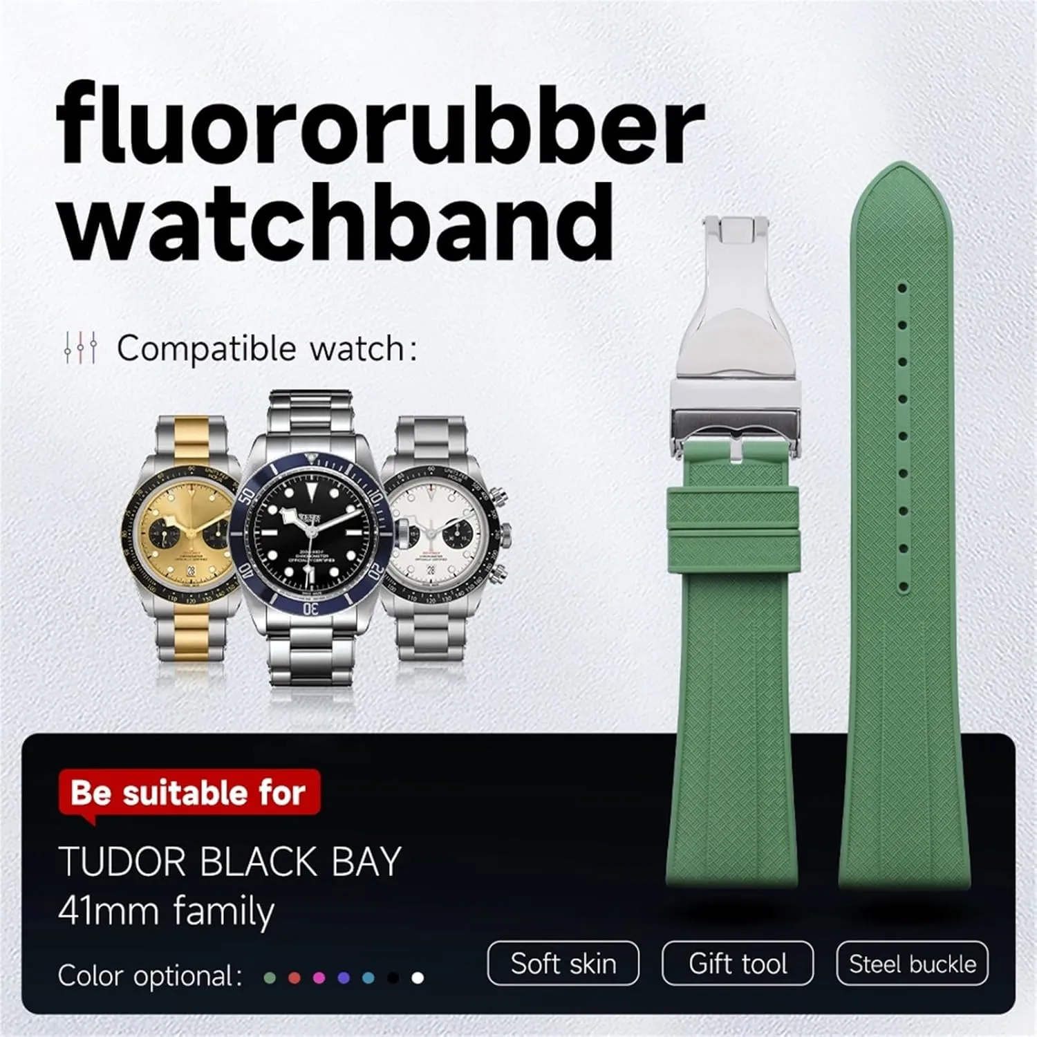TUDOR Strap M79360.M79363 Stainless Fold Buckle Black Bay 1958 participant GMT 41mm Pelagos 22mm Flat End Soft Fluororubber Watch Band For 