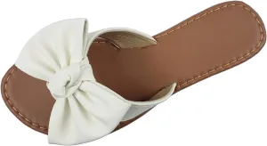 Twist bay nonporous civilian Knot Bow SAMANTHA Sandals Slip On Slide Flat with 
