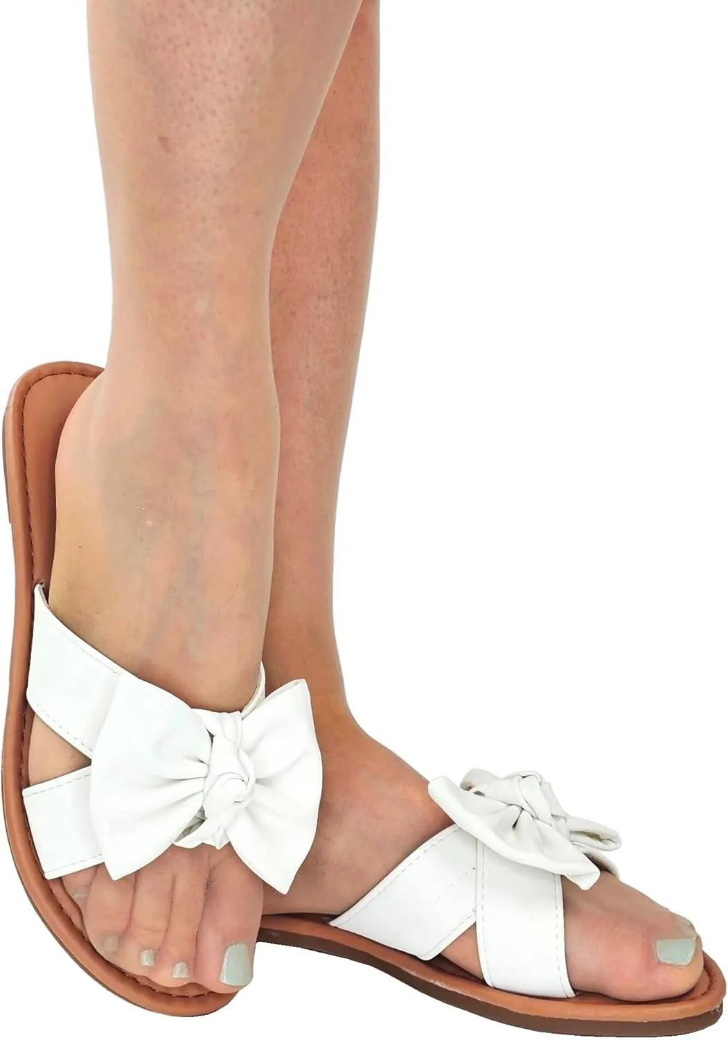 Twist bay nonporous civilian Knot Bow SAMANTHA Sandals Slip On Slide Flat with 