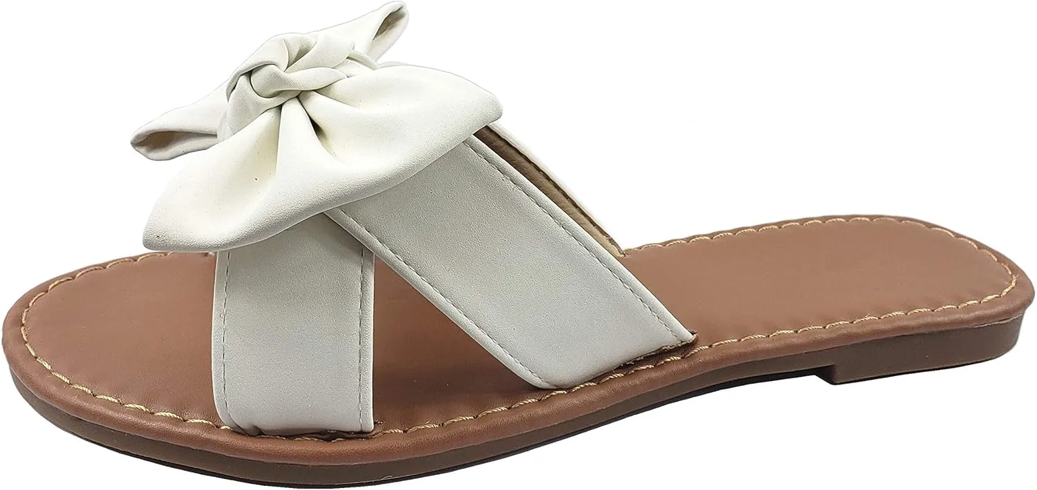 Twist bay nonporous civilian Knot Bow SAMANTHA Sandals Slip On Slide Flat with 