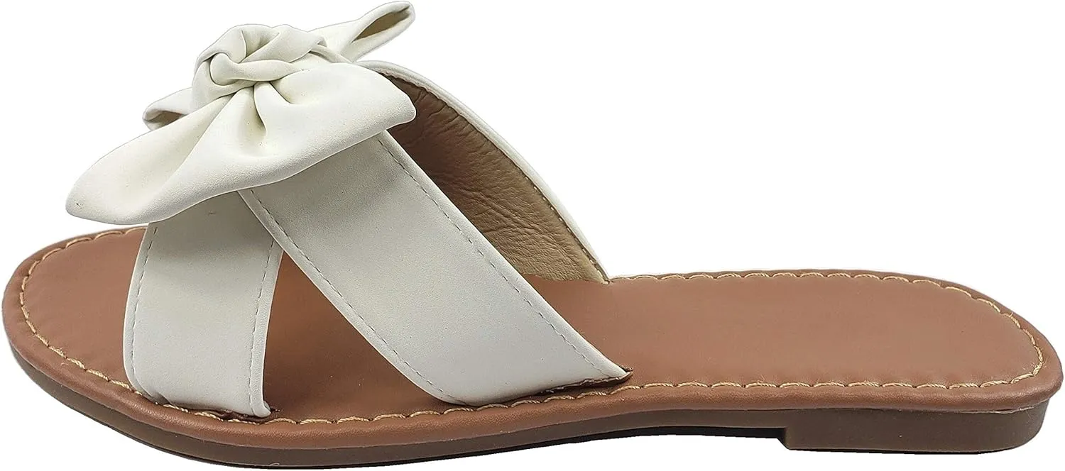 Twist bay nonporous civilian Knot Bow SAMANTHA Sandals Slip On Slide Flat with 