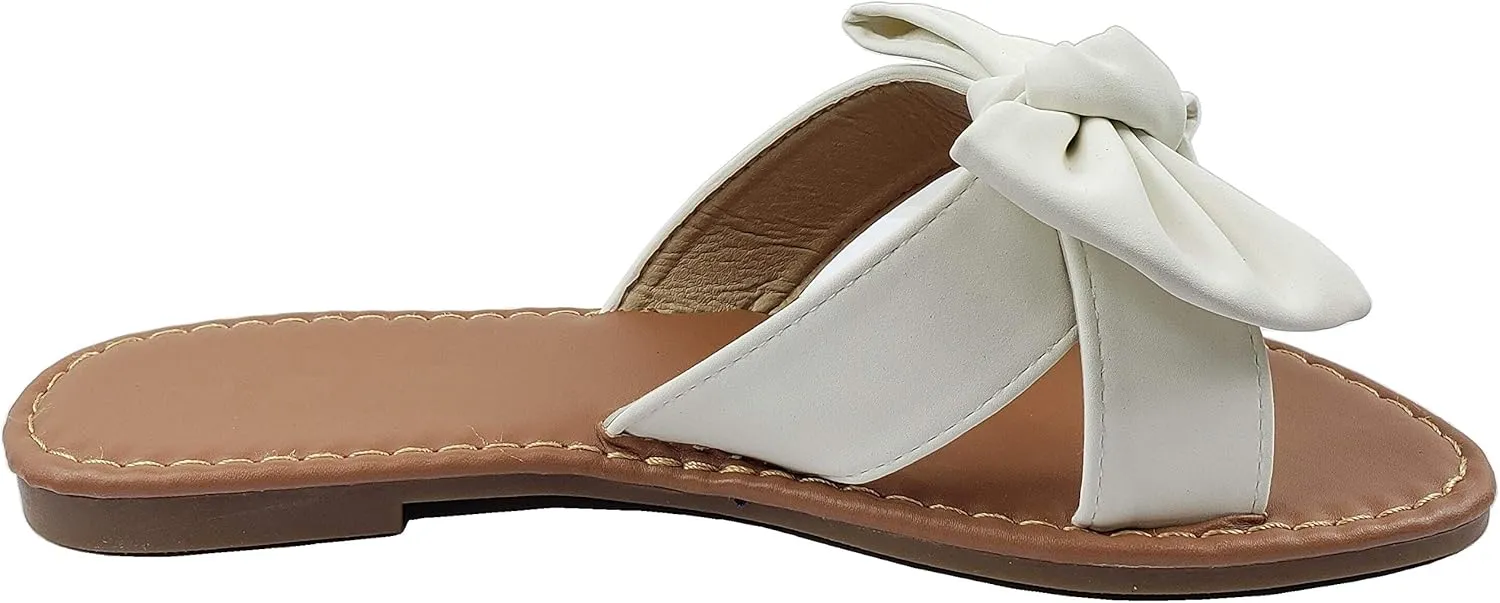 Twist bay nonporous civilian Knot Bow SAMANTHA Sandals Slip On Slide Flat with 