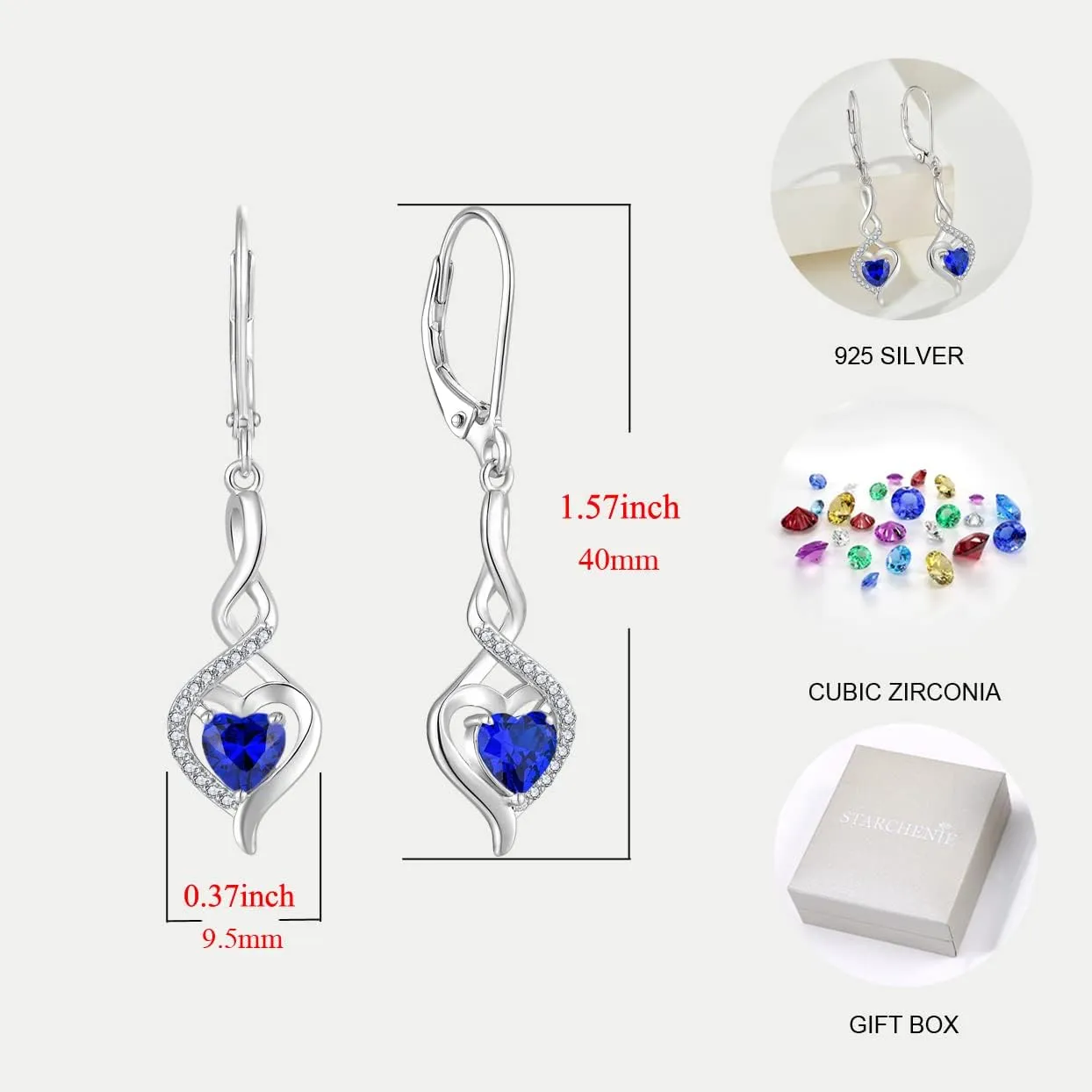 Twisted Leverback Earring Gemstones Jewelry shoreline bestow for Women Starchenie Infinity Heart Earrings Sterling Silver 