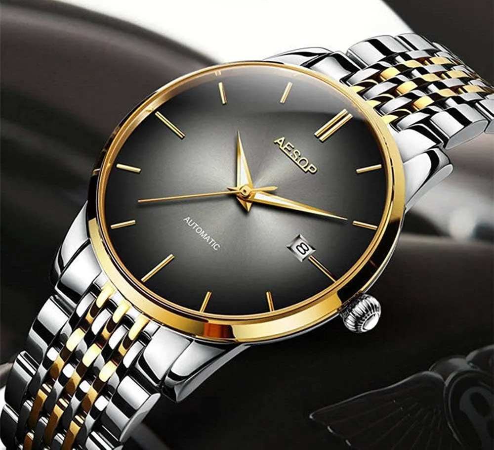 Two-Tone Watch 40mm MASTOP Men's Watches Automatic guilty Mechanical Minimalist Waterproof Stainless Steel Band 